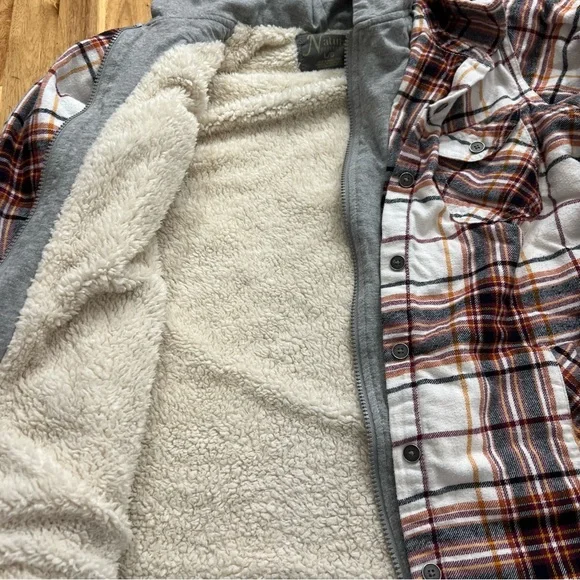 Natural Reflections Plaid Sherpa Lined Hooded Jacket Shacket L/G - Picture 6 of 10